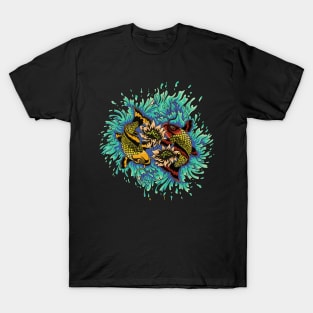 Koi Fish Swimming In Lotus Flower Pond T-Shirt